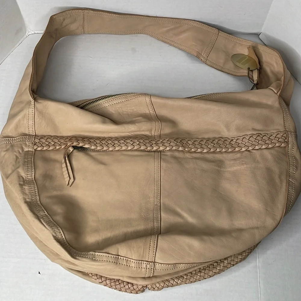 Jesslyn Blake Anthropologie X-large soft calf leather woven trim shoulder bag
